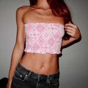 Urban Outfitters Red and White Strapless Crop Top